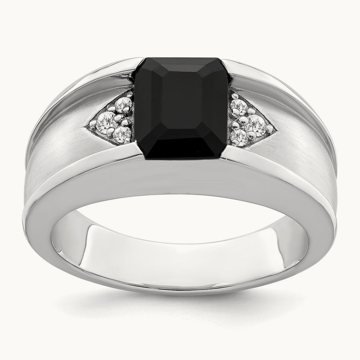 Onyx and Diamond Mens Ring, 14K White Gold