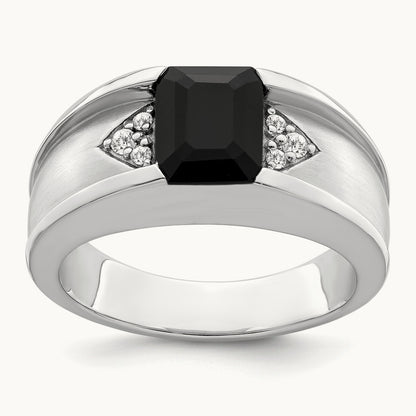Onyx and Diamond Mens Ring, 14K White Gold