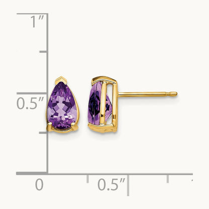 8x5mm Pear Amethyst Earrings, 14K