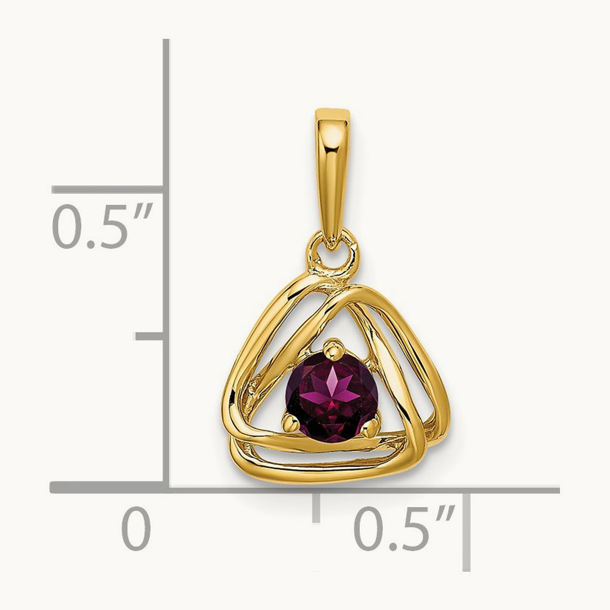 Rhodolite Garnet Triangle Pendant — 14K Yellow Gold