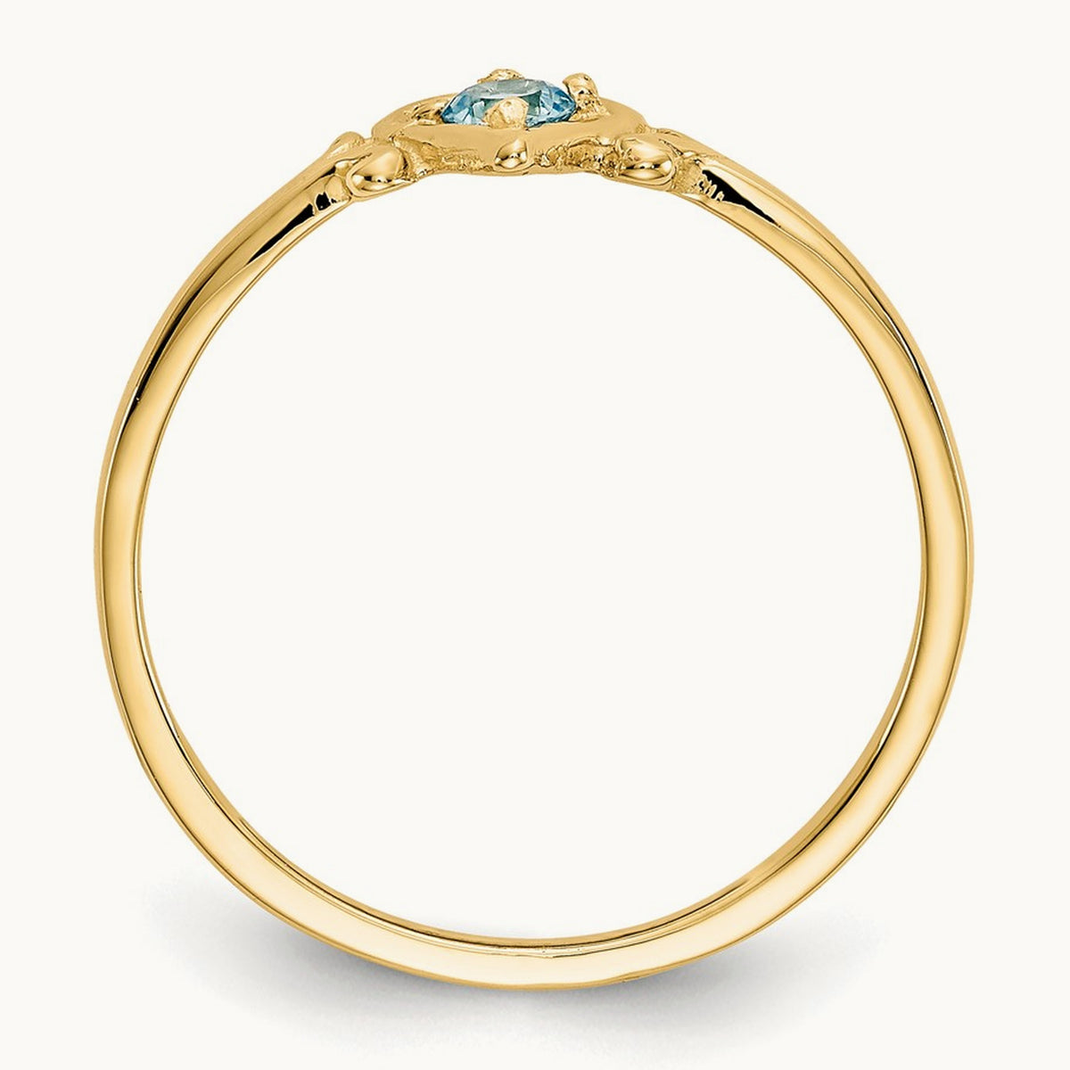 Blue Topaz Birthstone Heart Ring — 14K Yellow Gold, 7
