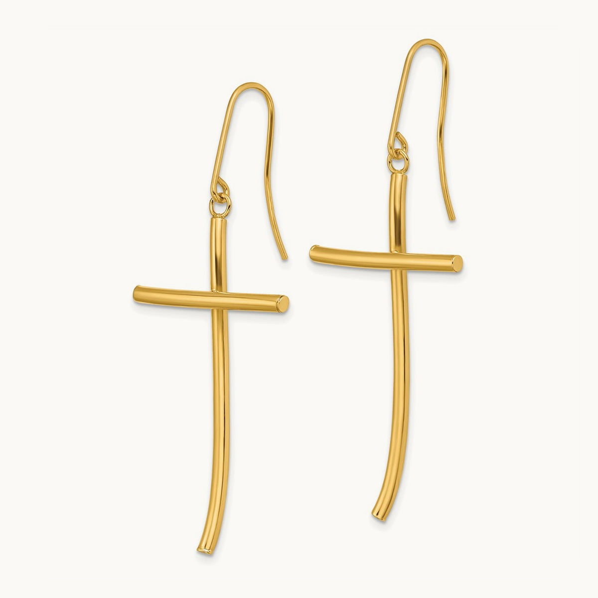Polished Cross Dangle Earrings — 14K Yellow Gold