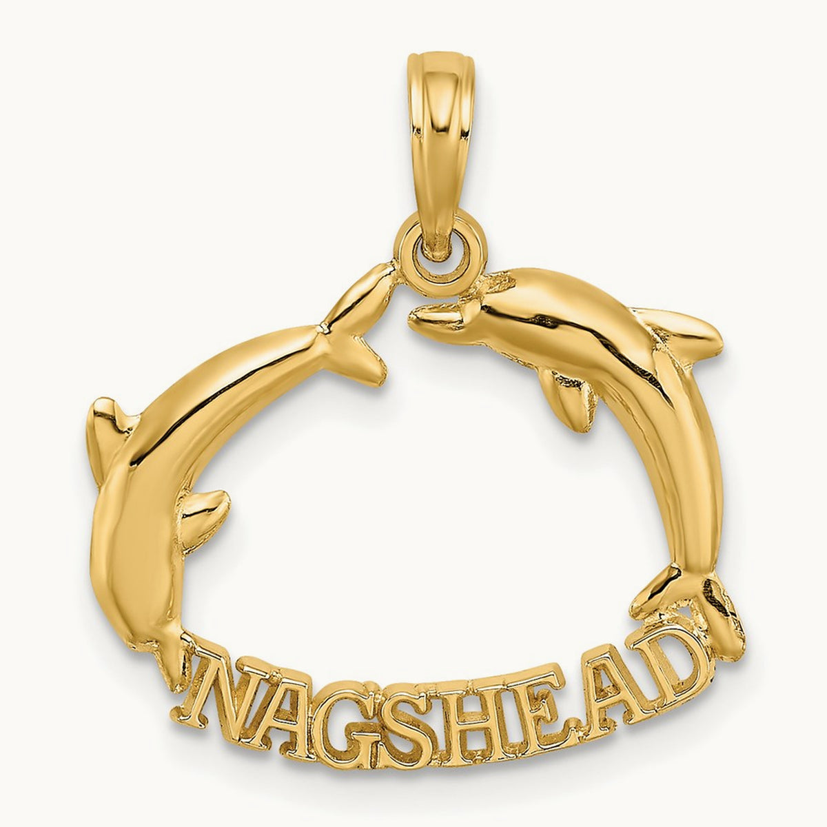 Polished NAGS HEAD w/ Jumping Dolphins Charm, 14K