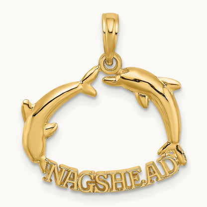 Polished NAGS HEAD w/ Jumping Dolphins Charm, 14K