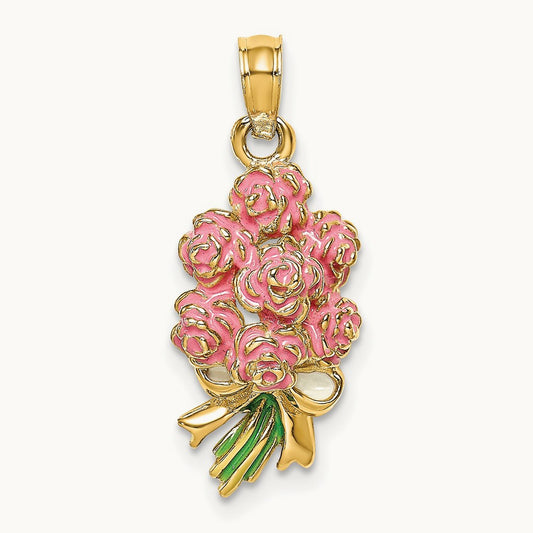 Enameled Bouquet of Pink Roses, 14K