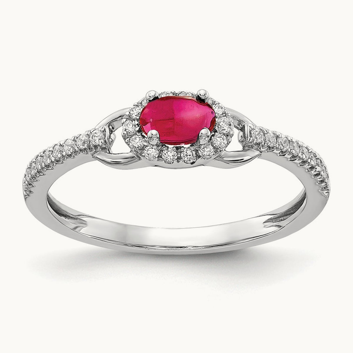 Diamond and Cabochon Ruby Ring, 14K White Gold
