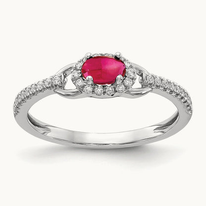 Diamond and Cabochon Ruby Ring, 14K White Gold