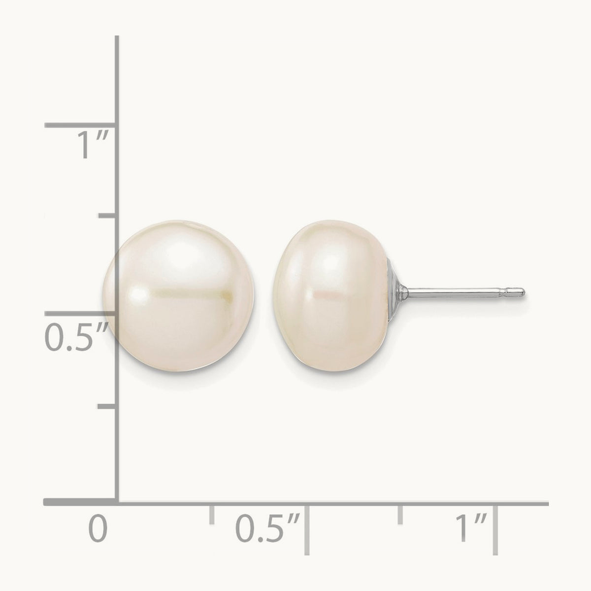 10-11mmWhite Button FW Cultured Pearl Stud Post Earrings, 14K White Gold