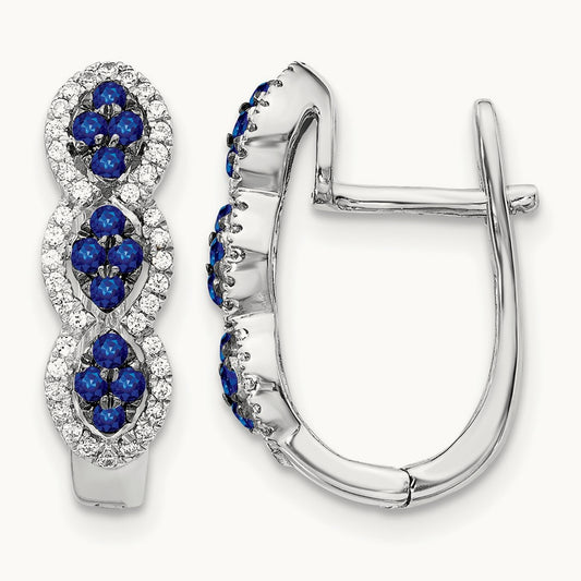 Diamond and Blue Sapphire Hinged Earrings, 14K White Gold