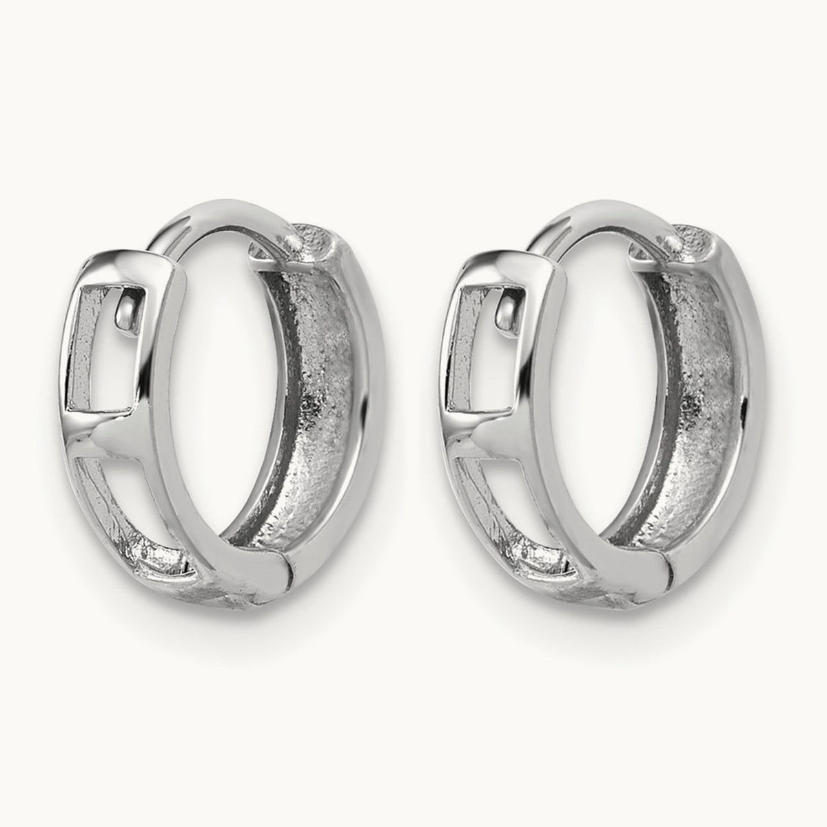 Polished and D/C Huggie Hoop Earrings, 14K White Gold — Leslie's
