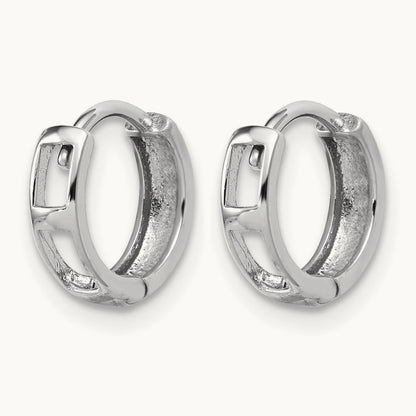 Polished and D/C Huggie Hoop Earrings, 14K White Gold — Leslie's