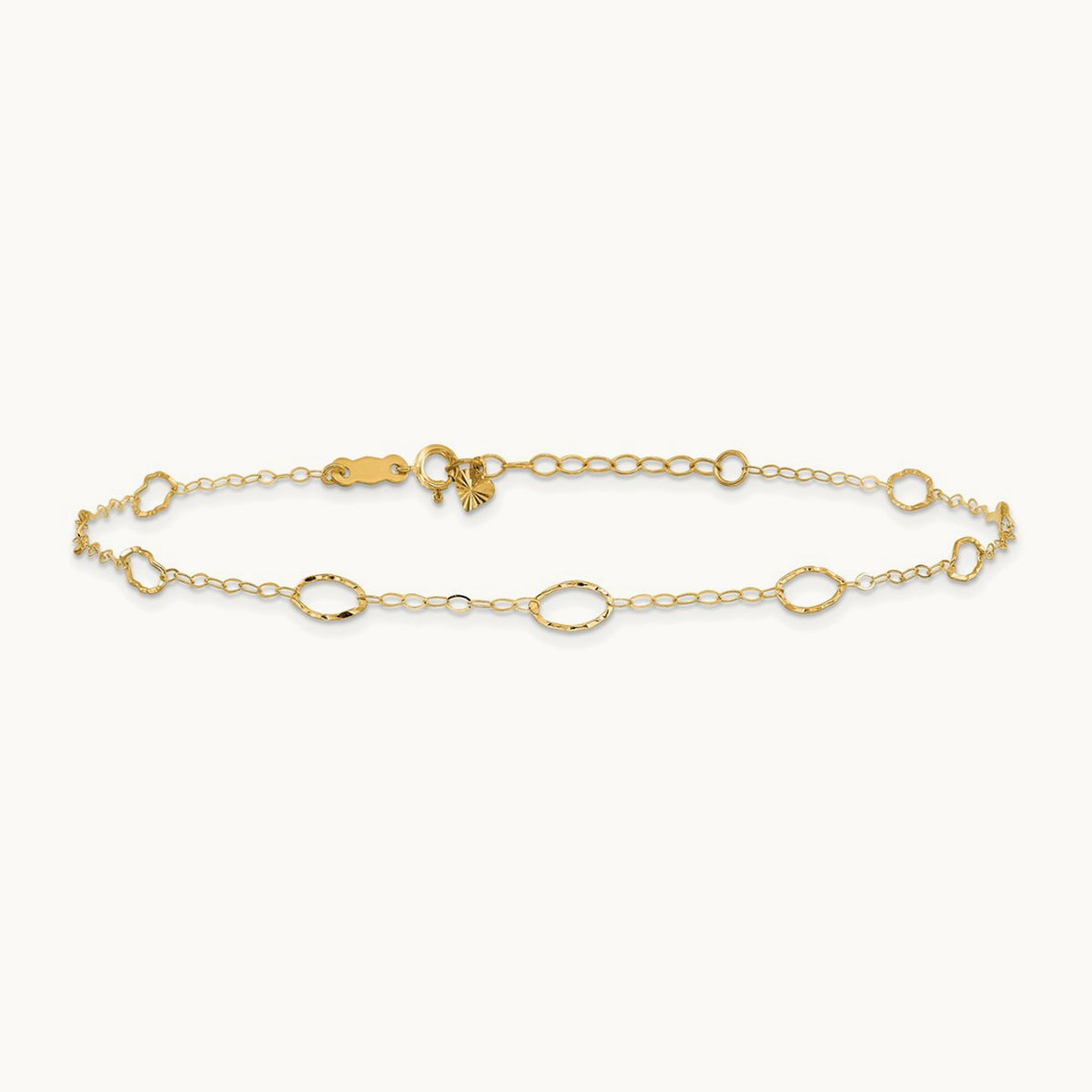 Oval Shapes 10in Plus 1in ext Anklet, 14K