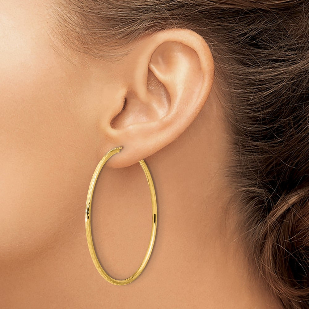 Polished and Satin Diamond-cut Endless Hoop Earrings — 14K Yellow Gold