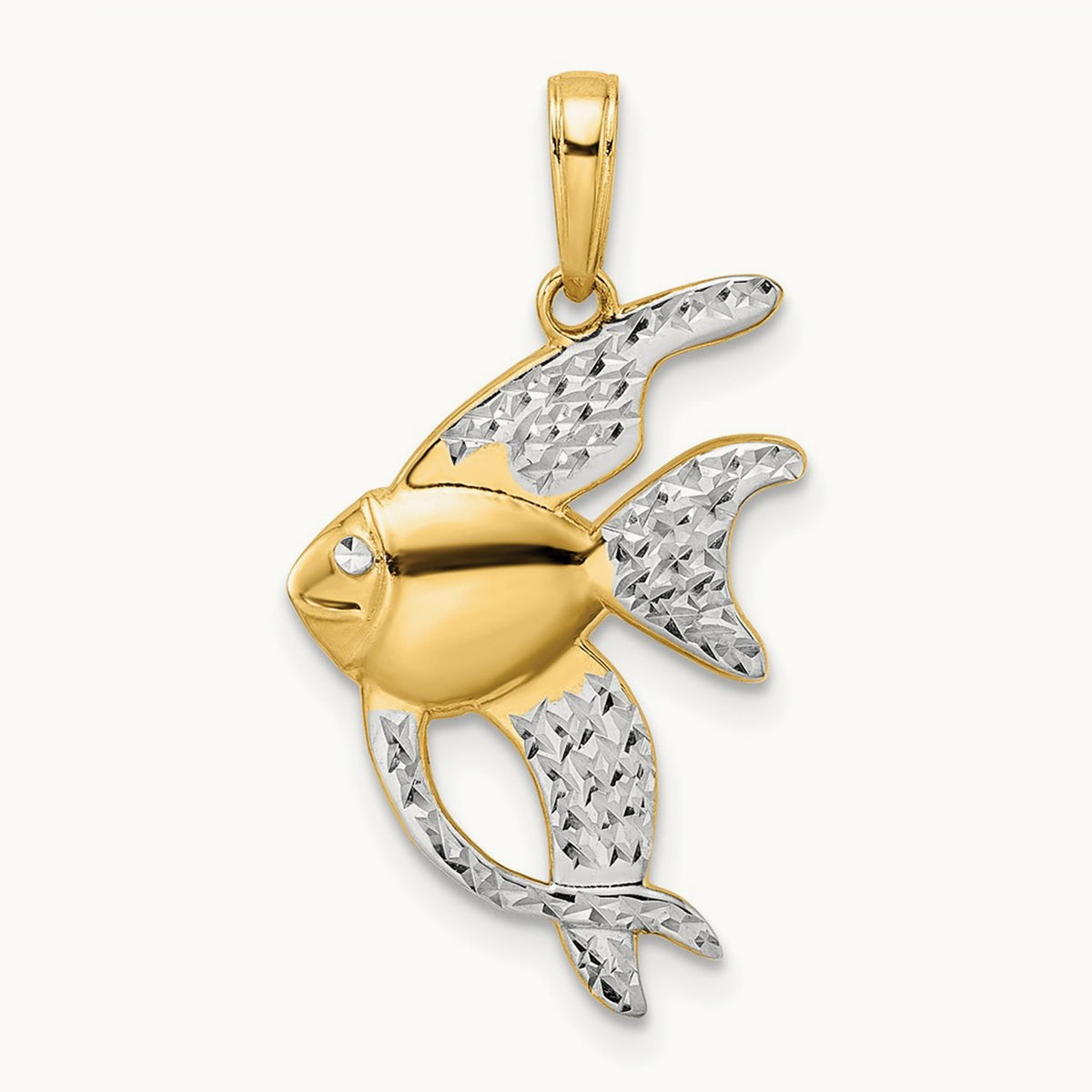 D/C Angel Fish Pendant, 14K with White Rhodium