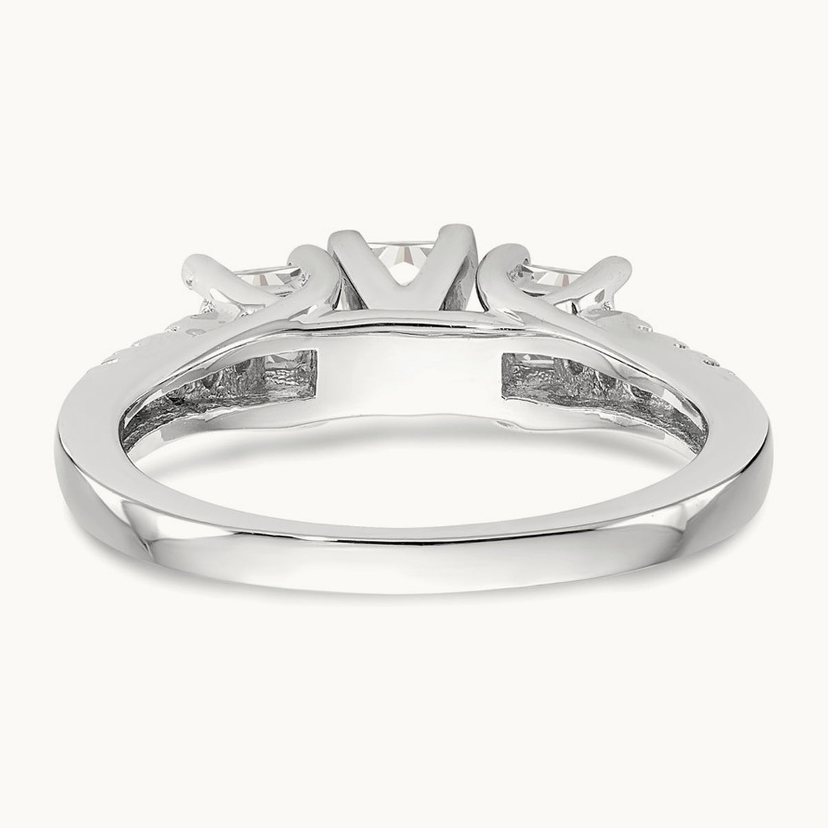 3-Stone Diamond Peg Set Semi-mount Engagement Ring, 14K White Gold