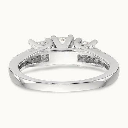 3-Stone Diamond Peg Set Semi-mount Engagement Ring, 14K White Gold