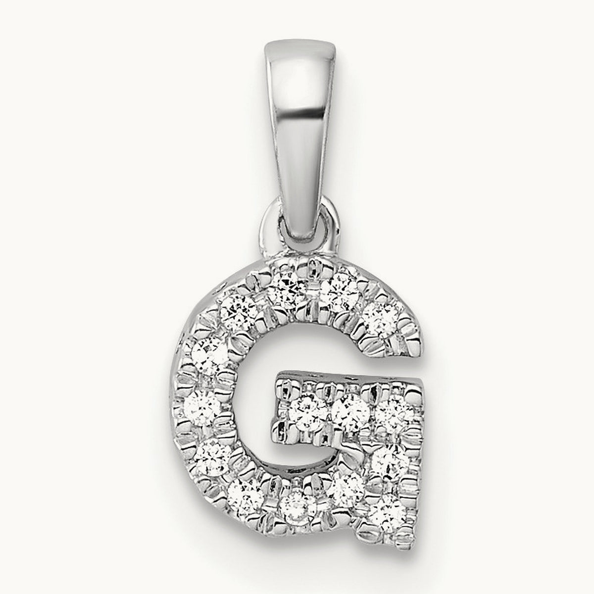 Diamond Initial with Bail Pendant — 14K White Gold, G