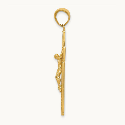 Textured Crucifix Latin Cross Pendant, 14K