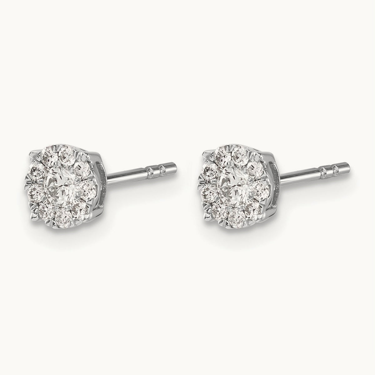 Diamond Cluster Post Earrings, 14K White Gold