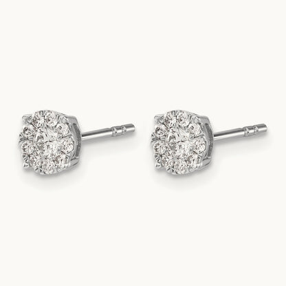 Diamond Cluster Post Earrings, 14K White Gold