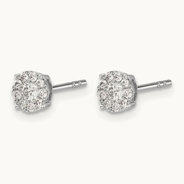 Diamond Cluster Post Earrings, 14K White Gold