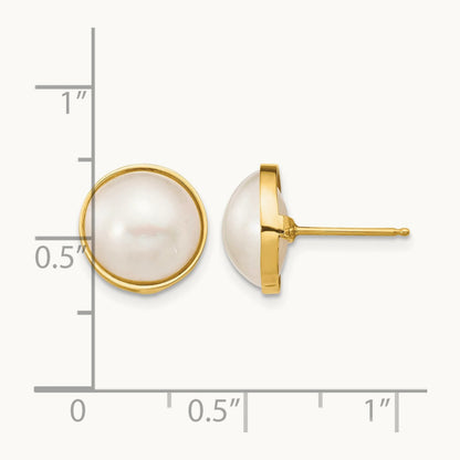 10- White Mabe Saltwater Cultured Pearl Post Earrings, 11mm, 14K