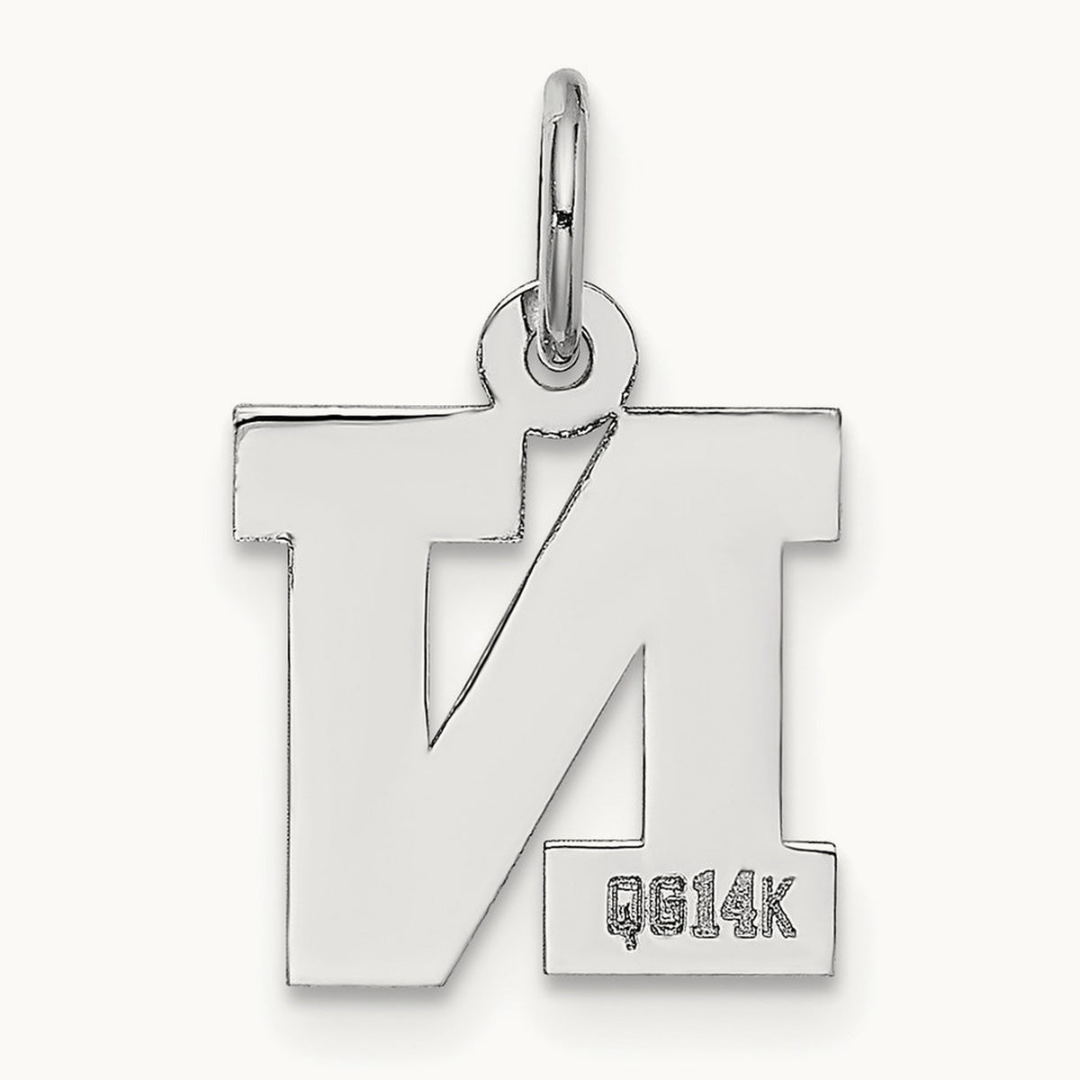 Small Block Initial Charm — 14K White Gold, N