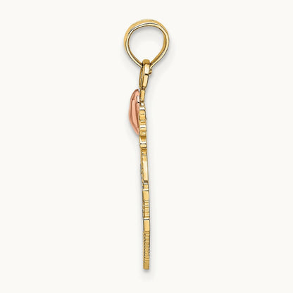 w/ White Rhodium LOVE Inside Heart Pendant, 14K Two-tone