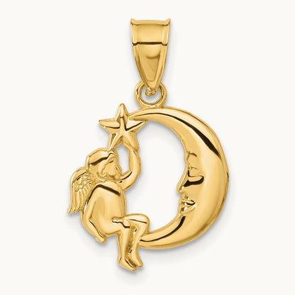 Angel, Moon and Star Pendant, 14K