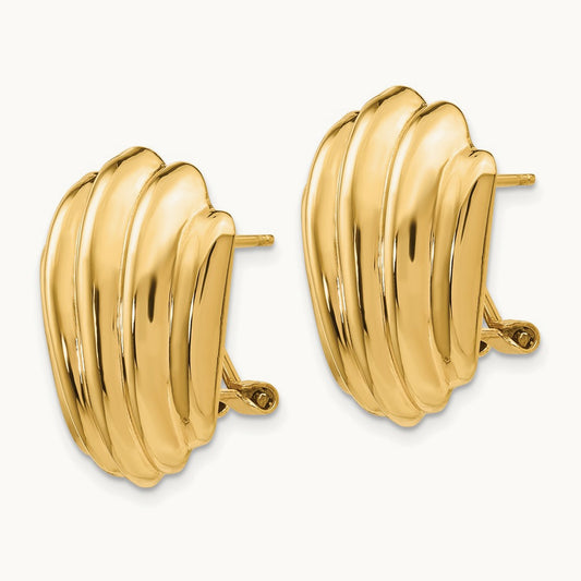 Polished Fancy Omega Back Post Earrings, 14K
