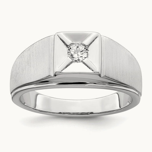 Polished & Satin Diamond Mens Ring, 14K White Gold