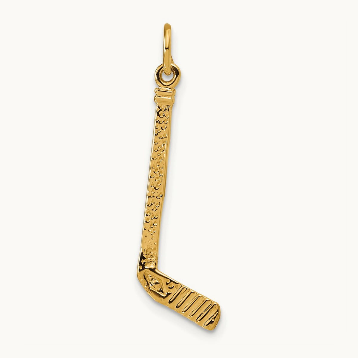 Satin Diamond-cut Hockey Stick Charm — 14K Yellow Gold