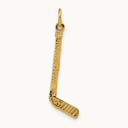 Satin Diamond-cut Hockey Stick Charm — 14K Yellow Gold