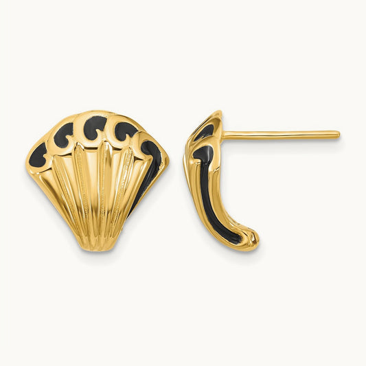 w/Black Enamel Polished Fancy Post Earrings, 14K — Leslie's