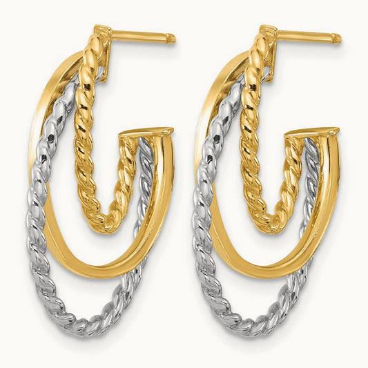 W/White Rhodium Polished/Twisted Oval J-Hoop Post Earrings, 10K — Leslie's
