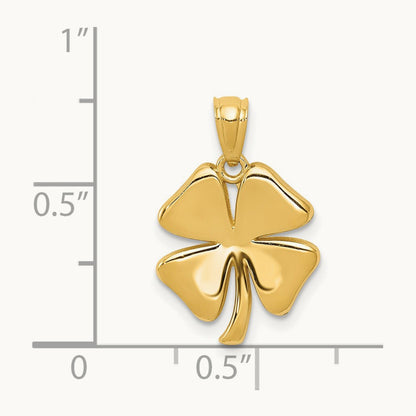 Polished 4 Leaf Clover Pendant, 14K Gold