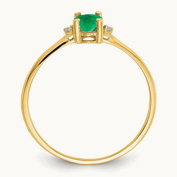 Diamond & Emerald Birthstone Ring — 14K Yellow Gold, 6