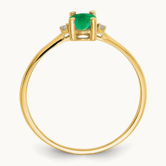 Diamond & Emerald Birthstone Ring — 14K Yellow Gold, 6