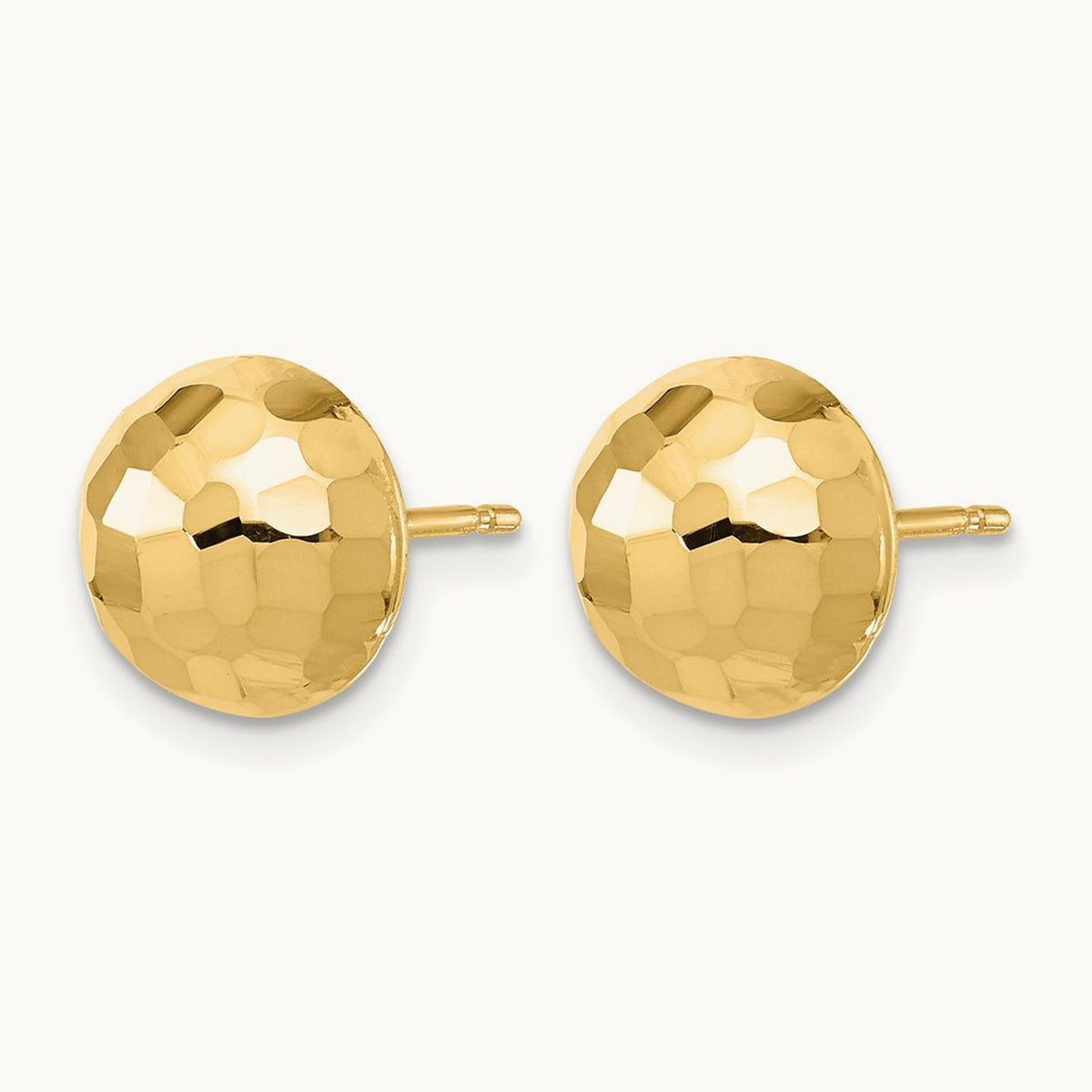 Polished Diamond-cut Button Post Earrings — 14K Yellow Gold