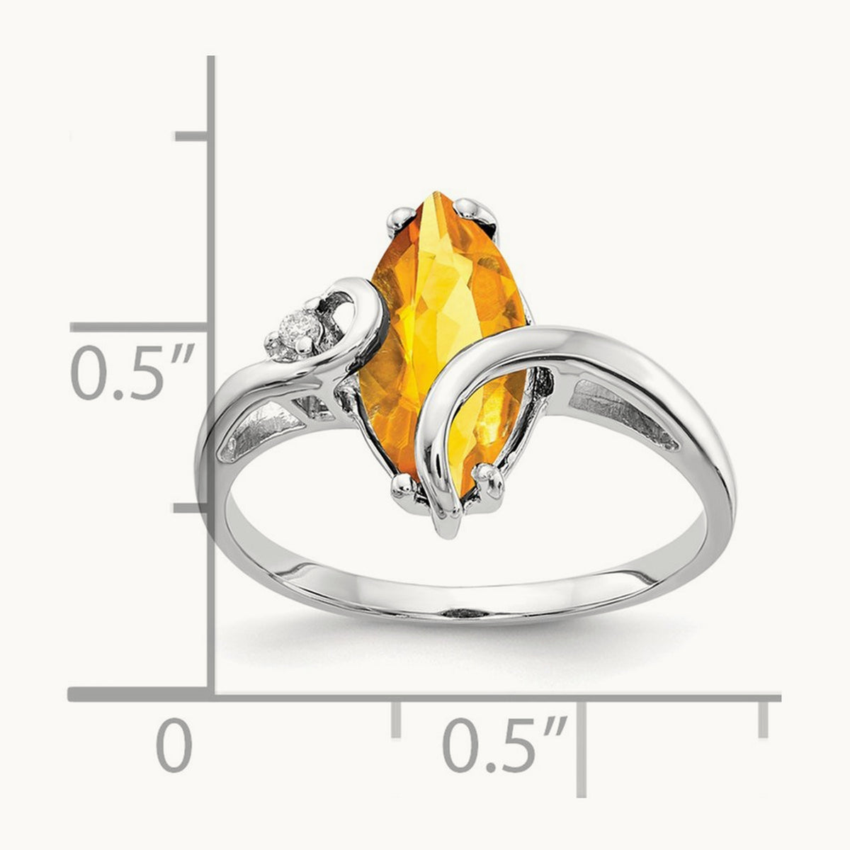 12x6mm Marquise Citrine AA Diamond ring, 14K White Gold