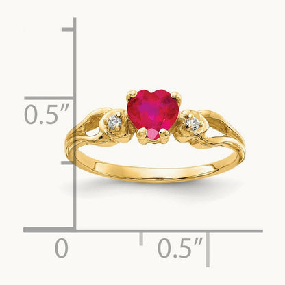 Heart Ruby AA Diamond ring, 5mm, 14K