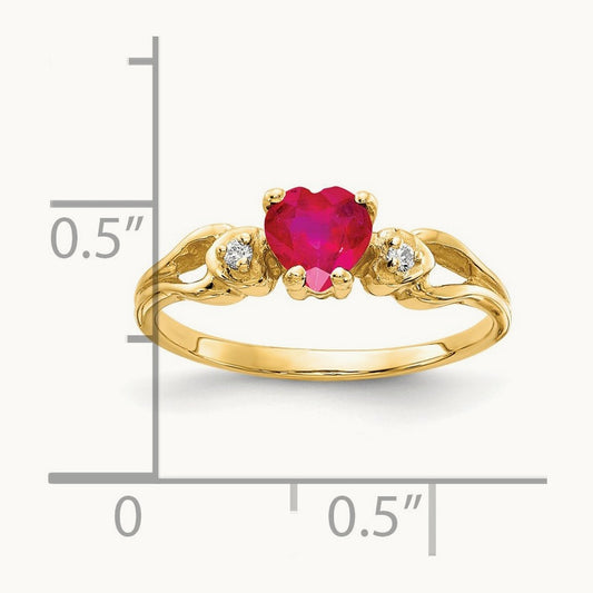 Heart Ruby AA Diamond ring, 5mm, 14K