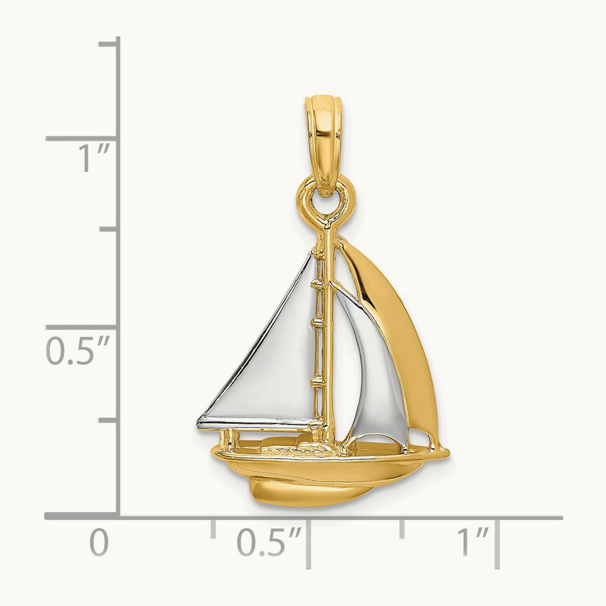 3-D Polished Sailboat Charm — 14K Two-Tone Gold, 23.75mm