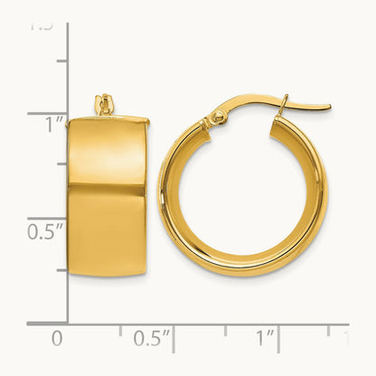 Polished Round Hoop Earrings, 9.75mm, 14K
