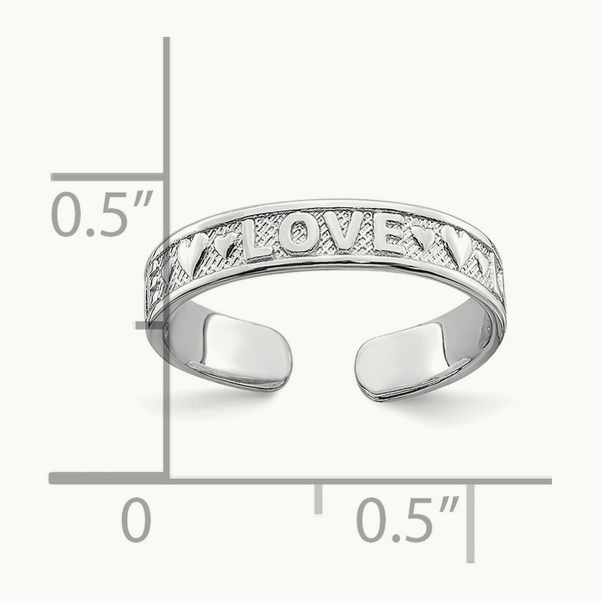 Polished LOVE and Hearts Toe Ring — 14K White Gold