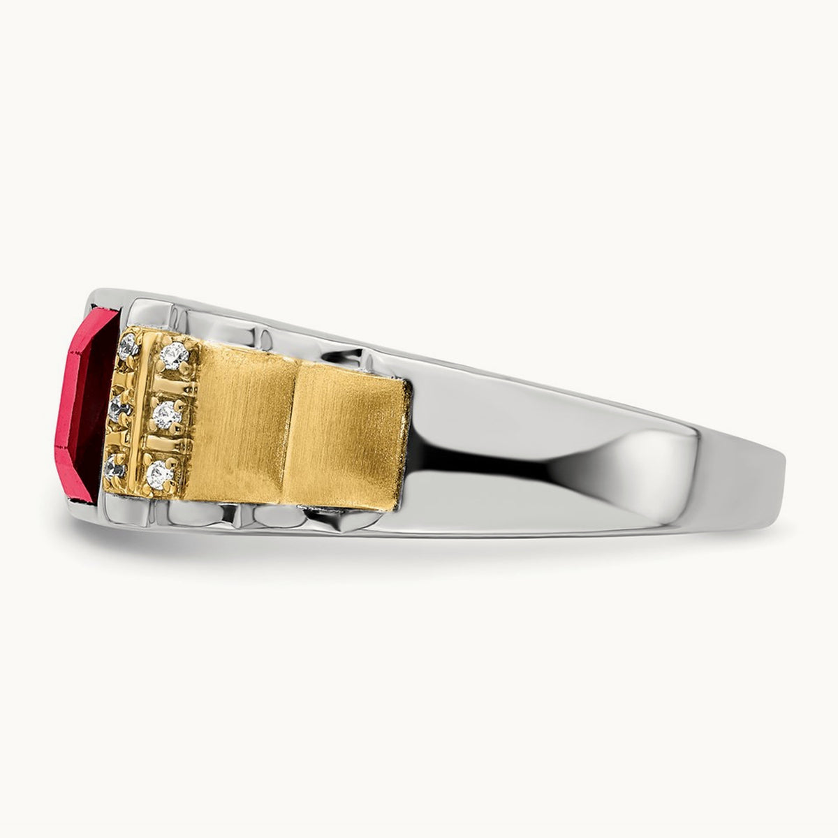 Created Ruby and Diamond Mens Ring, 14K Two-tone