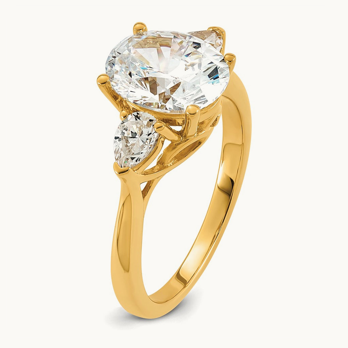 Oval/Pear 3 Stone Engagement Ring, 1.25-3.50 ct tw Lab-Grown Diamond — 2 1/2 ct, 14K Yellow Gold