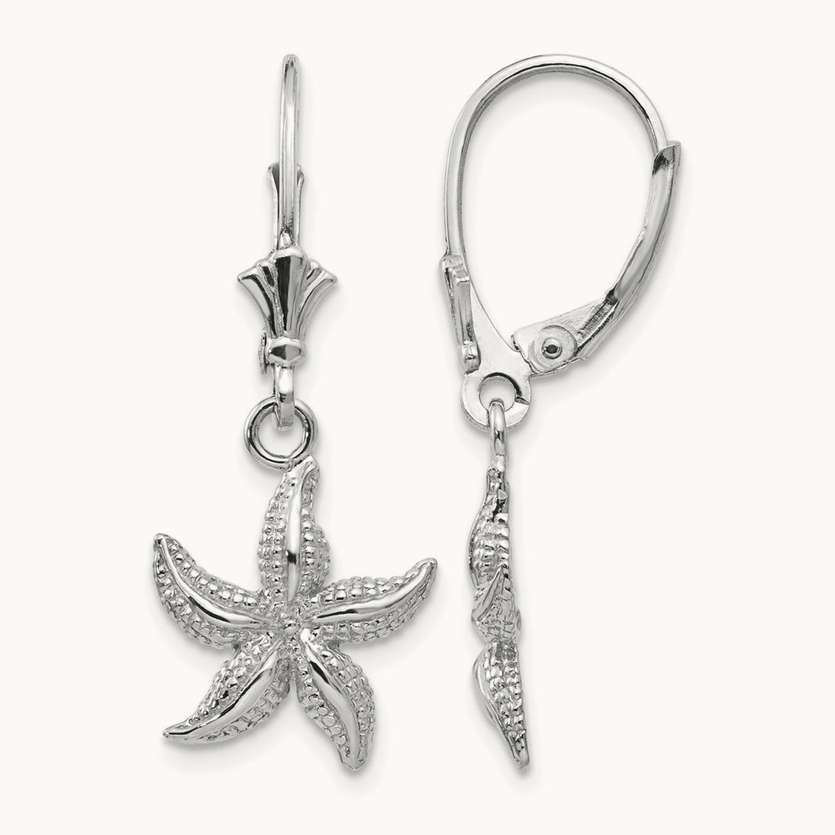 Starfish Leverback Earrings — 14K White Gold