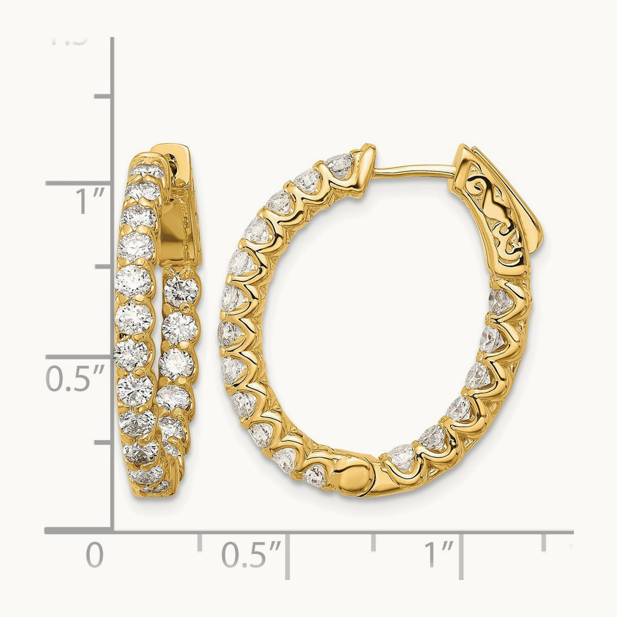 2.1ct 36- In/Out Oval Hoop w/ Safety Clasp Diamond Earrings, 2.5mm, 14K