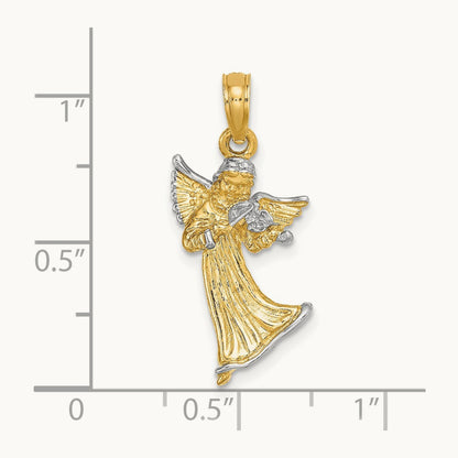 w/ White Rhodium 3-D Angel Playing Violin Charm, 14K